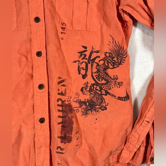 Polo Ralph Lauren M Silk Linen Blend Chinese Dragon Military Field Grade Shirt - Picture 6 of 12